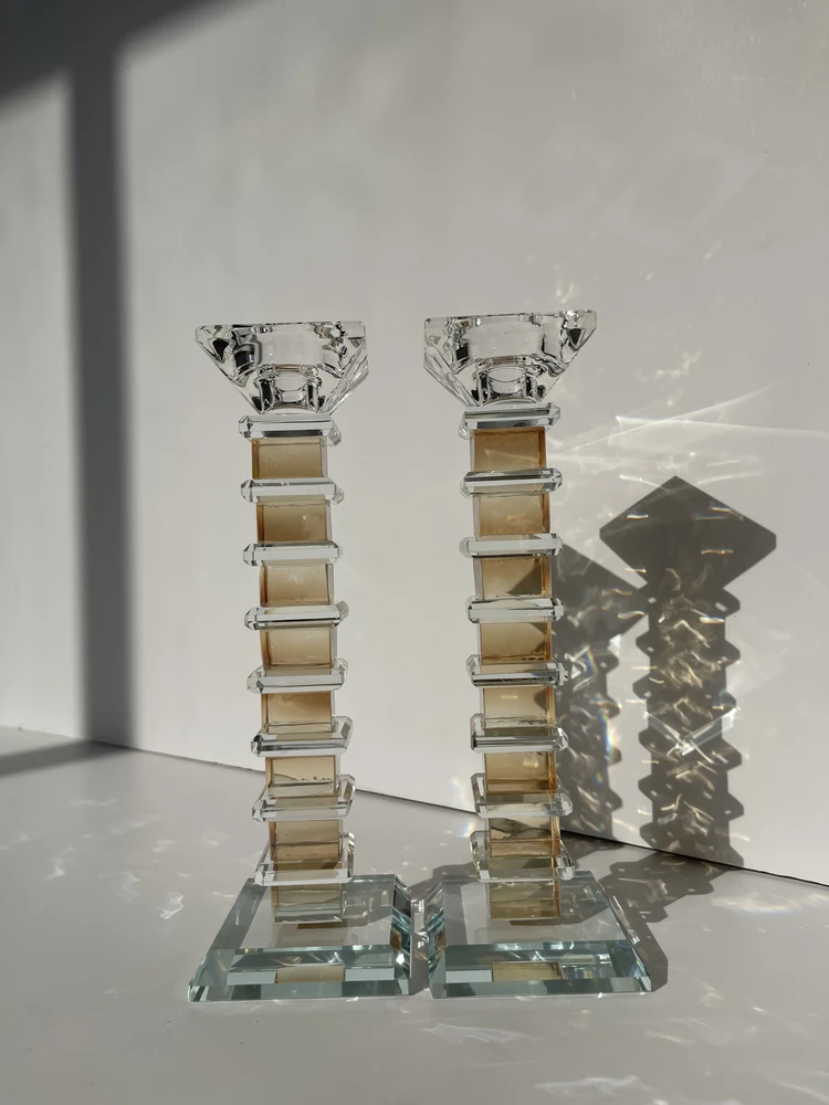 פמוטי קריסטל דגם "ריבועים זהב"