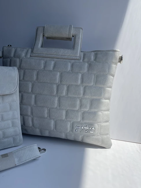 סט כיסויים לטלית תפילין דגם "כותל" צבע אבן