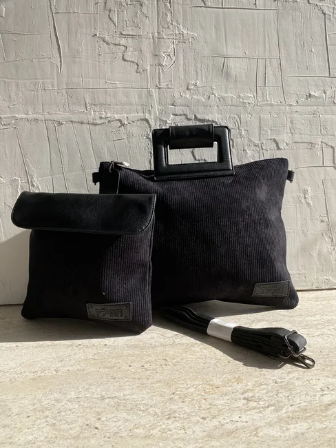 סט כיסויים לטלית תפילין דגם "קורדרוי שחור"