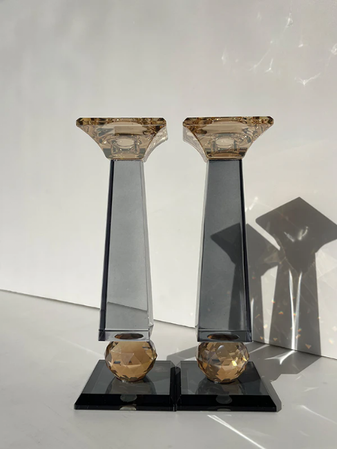 פמוטי קריסטל מושחרים דגם "הודיה"