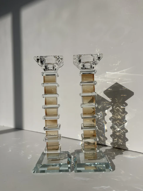 פמוטי קריסטל דגם "ריבועים זהב"