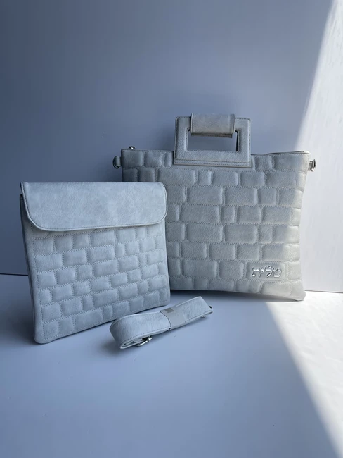 סט כיסויים לטלית תפילין דגם "כותל" צבע אבן