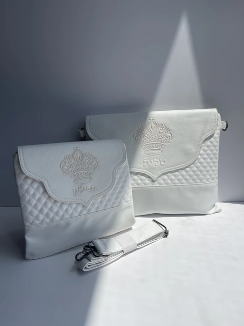 סט כיסויים לטלית תפילין דגם "כתר" צבע לבן