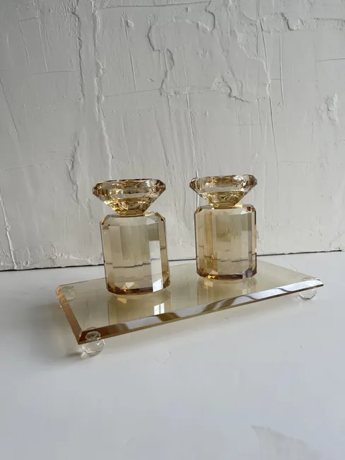 זוג פמוטי קריסטל כולל מגש